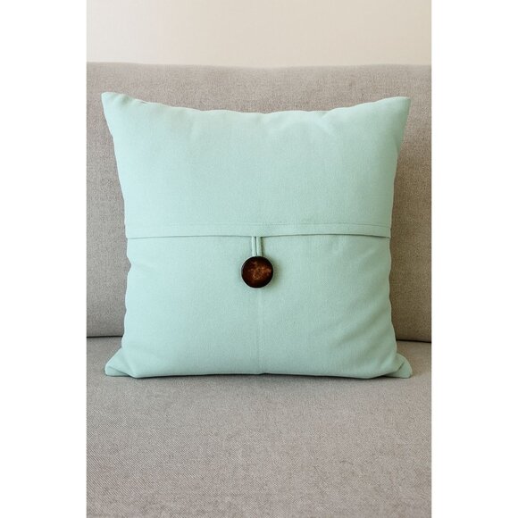 Vintage Neutral Linen Throw Pillow Down Button Accent Farmhouse Cottagecore - Picture 1 of 5